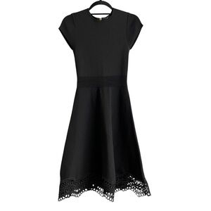 Ted Baker London Women Size 0 Ellijo Black Skater Dress Knit Lace Trimmed Croche